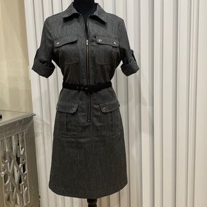 Dark gray belted shirt dress